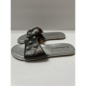 Johnson And Murphy Women's Shayla Slide Sandals Pewter Sheepskin Silver Studs 6